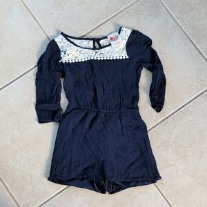 Girls Navy Romper with White Lace Yoke Girls Size 7